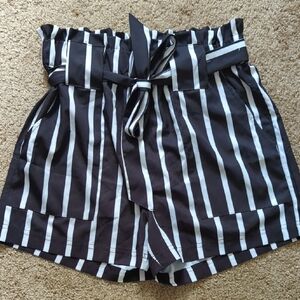 Black and White Striped Women's Shorts With Pockets